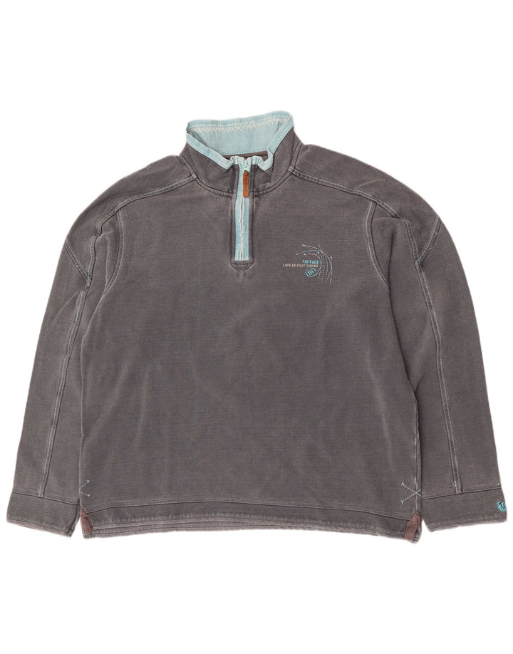 Felpa da uomo con collo con zip Fat Face, maglione grande, cotone grigio