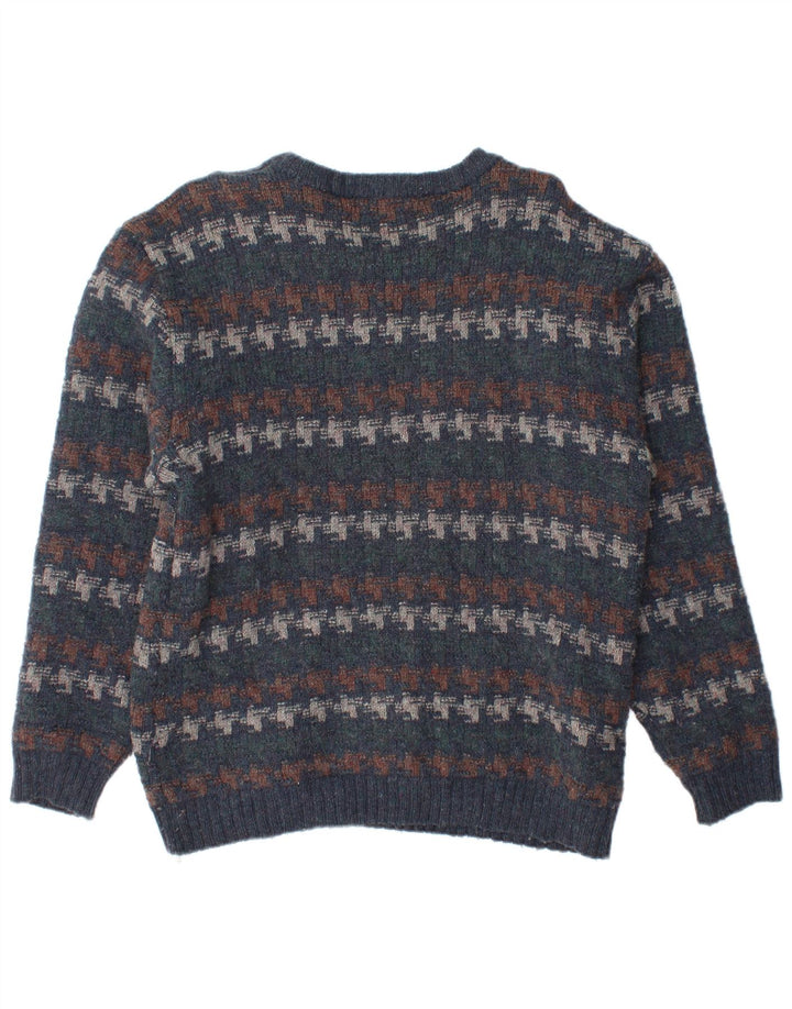 Orvis Maglione da uomo con scollo a barca, maglione medio, in lana pied de poule blu navy