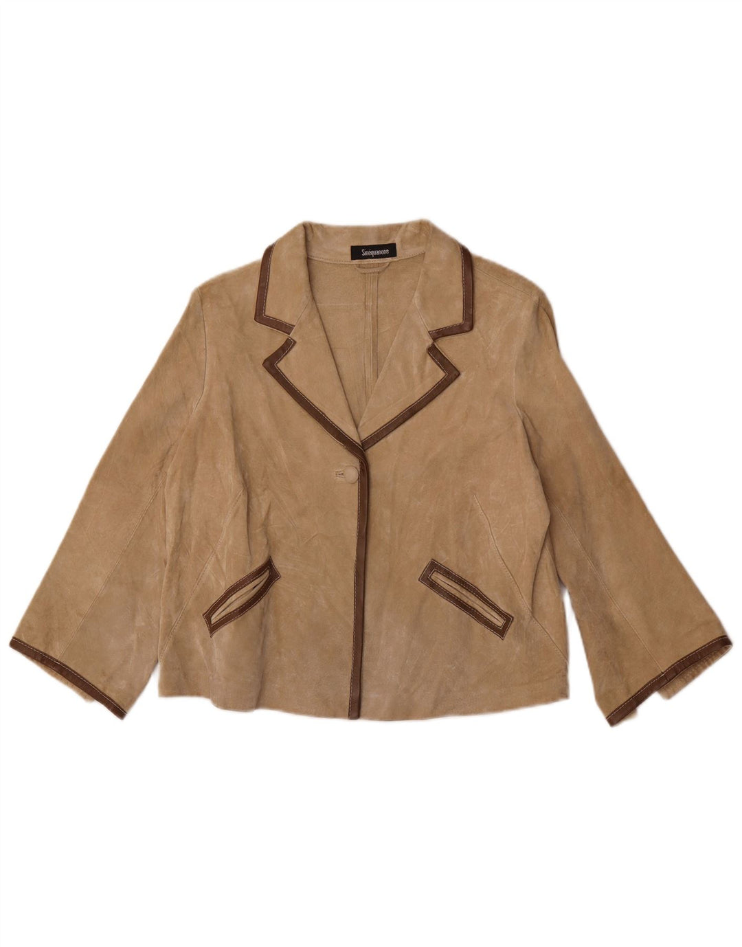 Giacca bolero in pelle scamosciata da donna con maniche a 3/4 Sinequanone IT 42 Beige medio