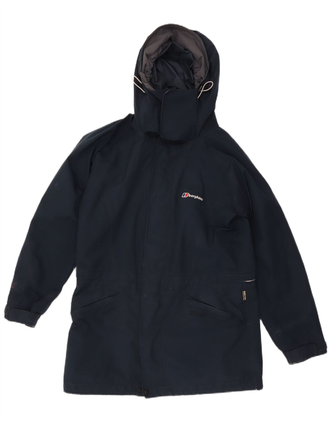 Giacca antipioggia oversize con cappuccio da donna Berghaus UK 10 piccola in nylon blu navy