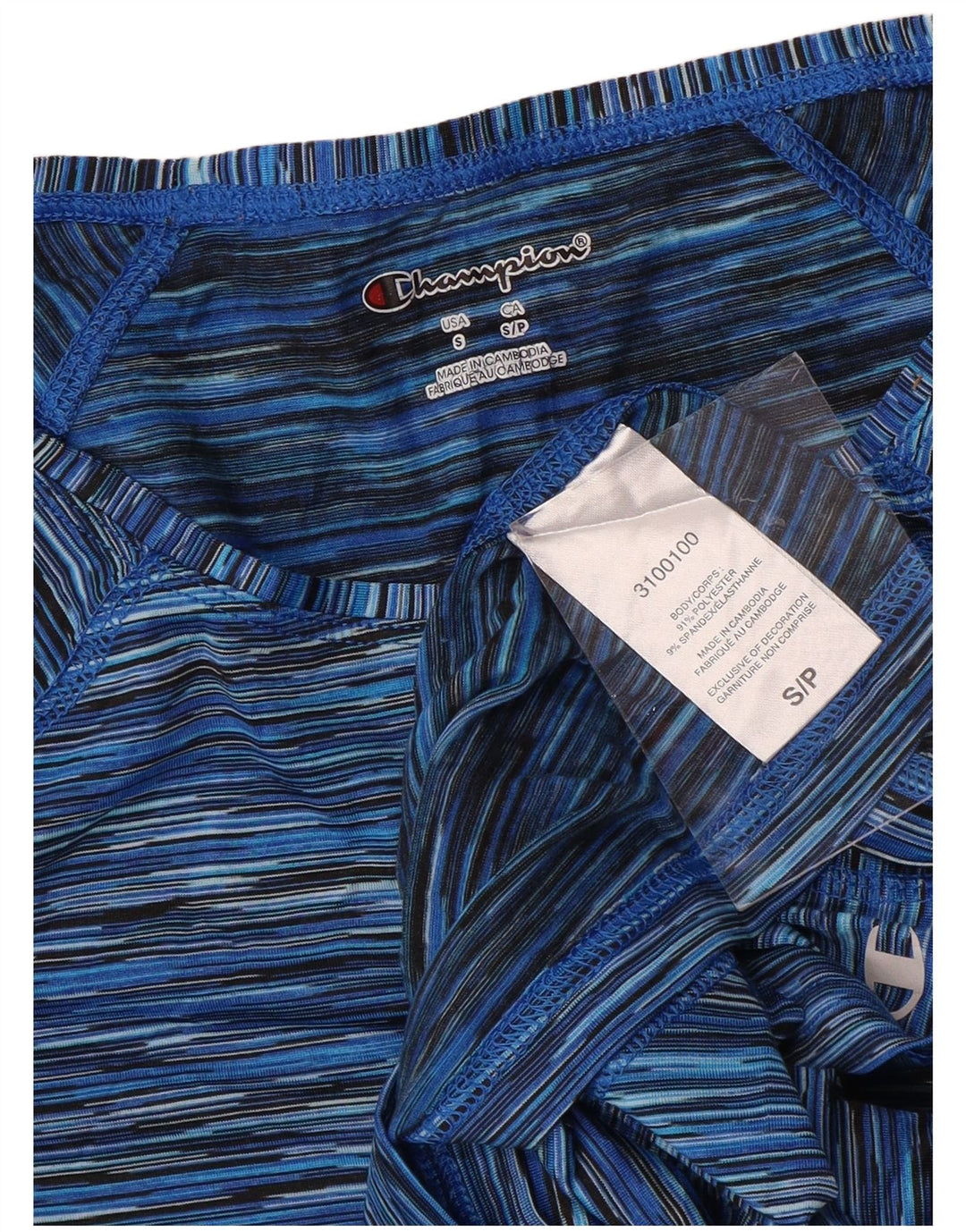 CHAMPION Top da donna a maniche lunghe UK 10 Piccolo poliestere gessato blu