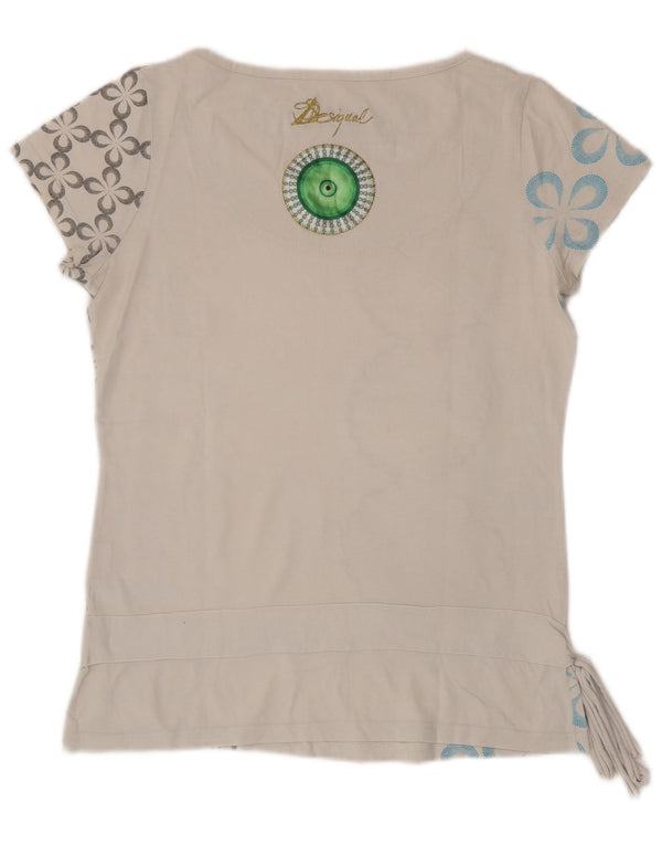 Desigual T-shirt grafica da donna Top UK 12 Cotone floreale bianco medio