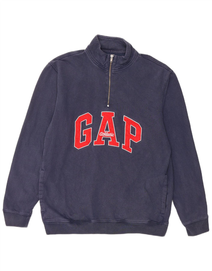 Felpa da uomo Gap con collo con zip grafica, maglione medio, cotone blu navy