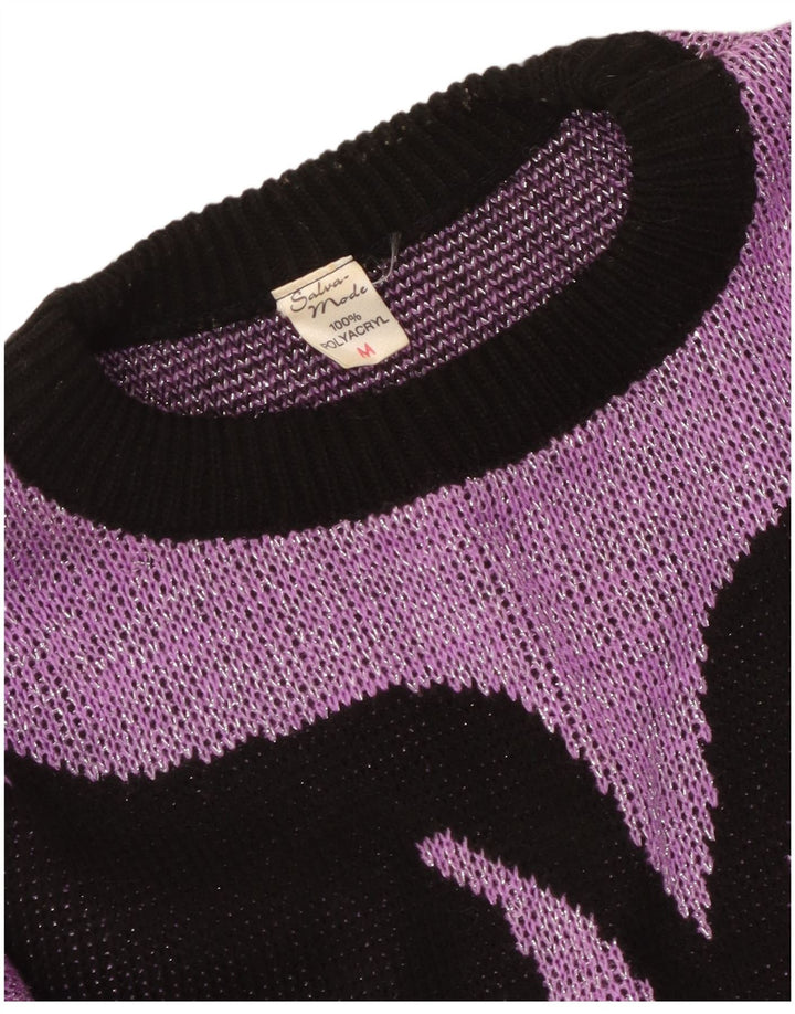 Abito maglione vintage da donna con motivo astratto UK 14 Viola medio