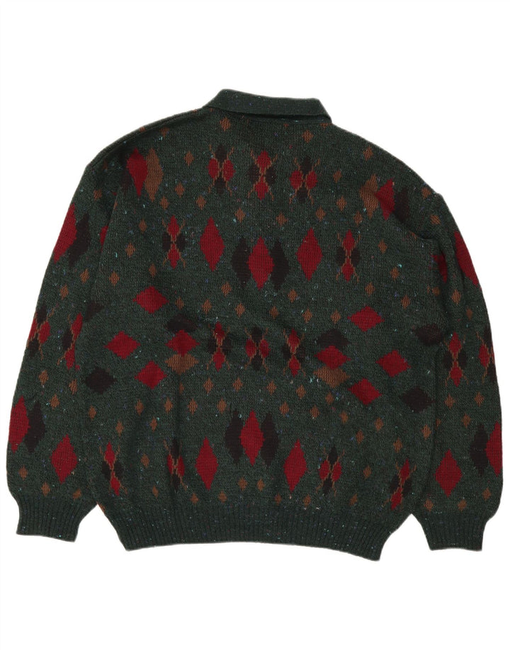 Maglione da uomo con collo alto LINEA IT 50 Verde medio Argyle/Diamante