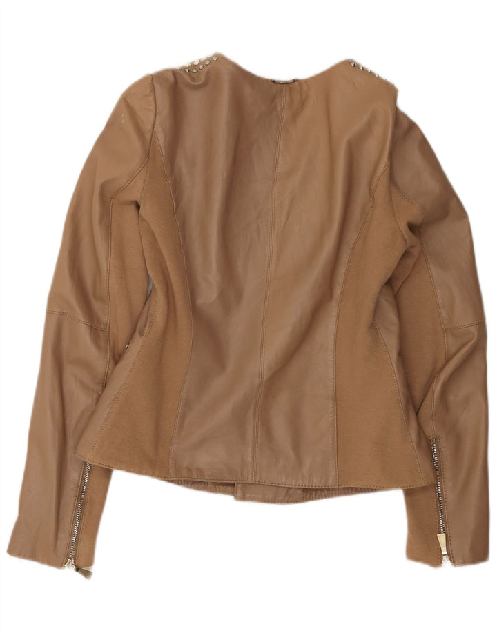 Giacca Biker in Pelle Donna Liu Jo IT 44 Pelle Beige Medio