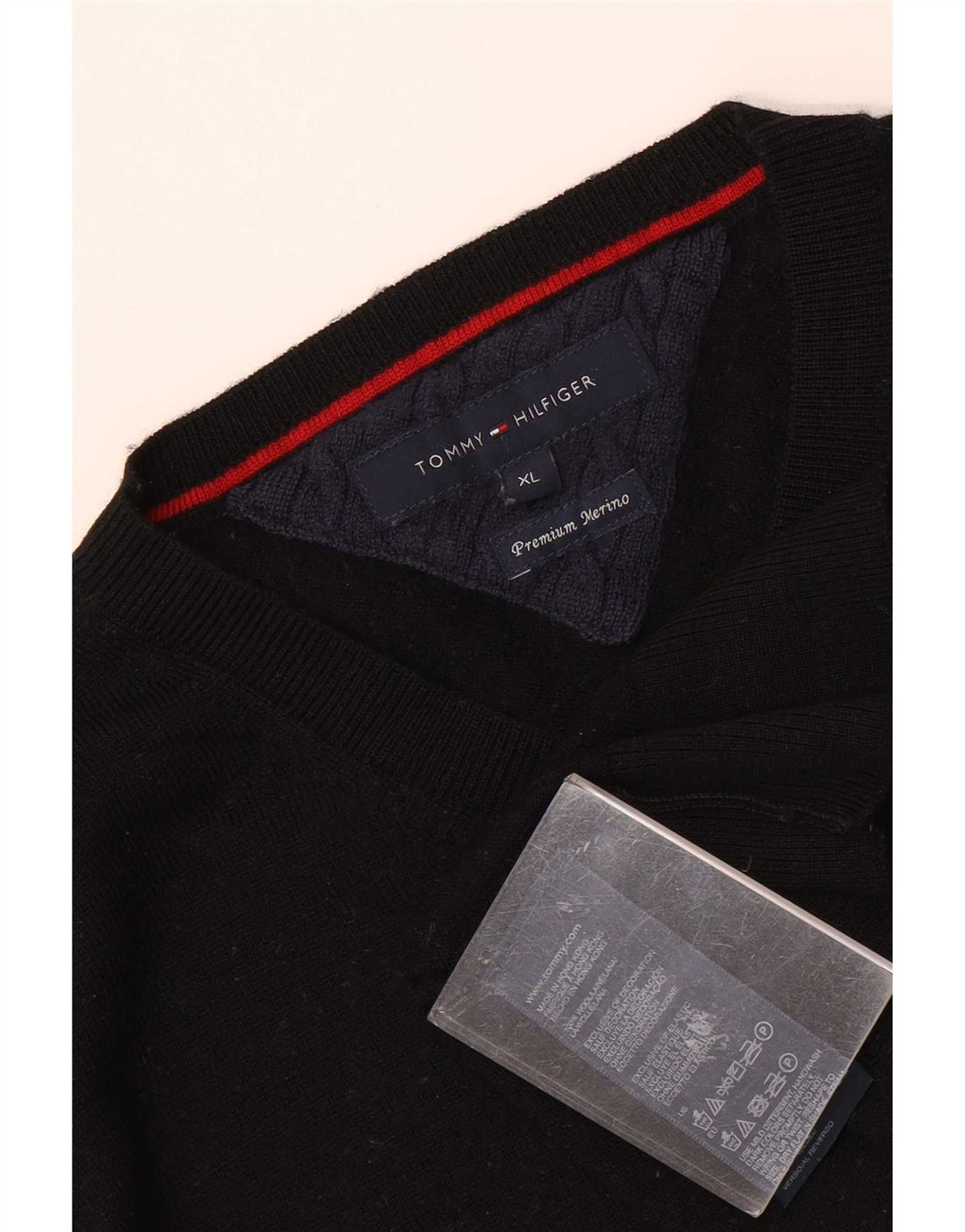 Maglione maglione con scollo a V da uomo Tommy Hilfiger XL lana nera