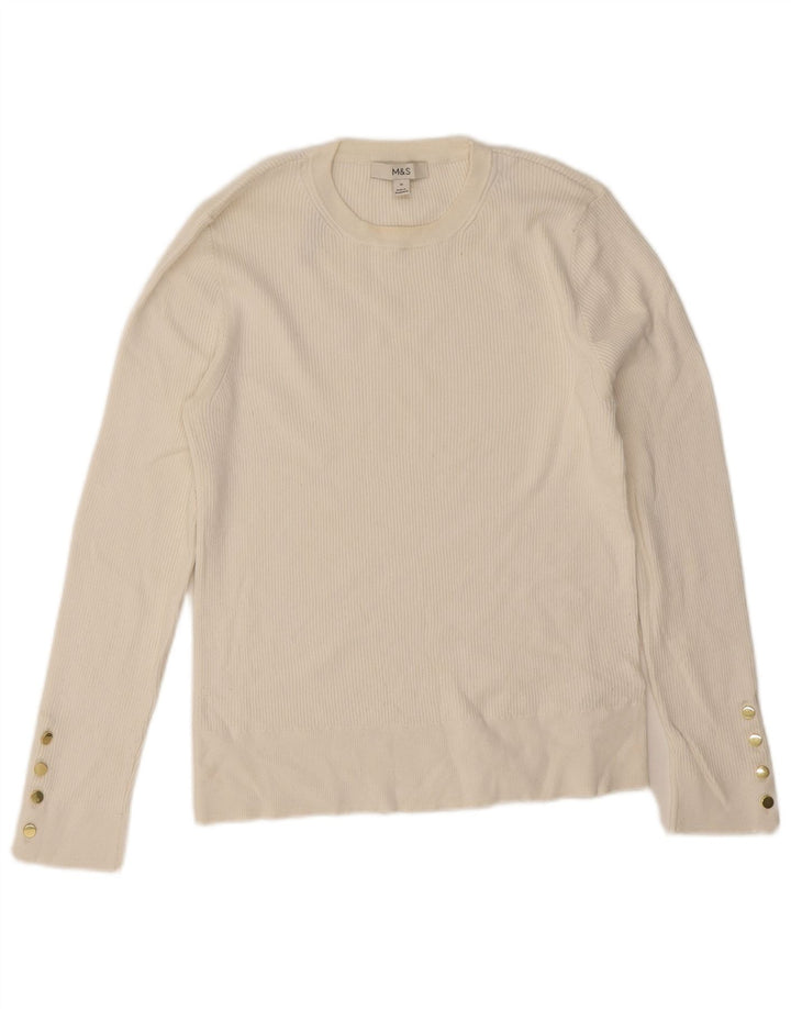 Marks & Spencer Top da donna a maniche lunghe UK 16 Large Bianco in viscosa