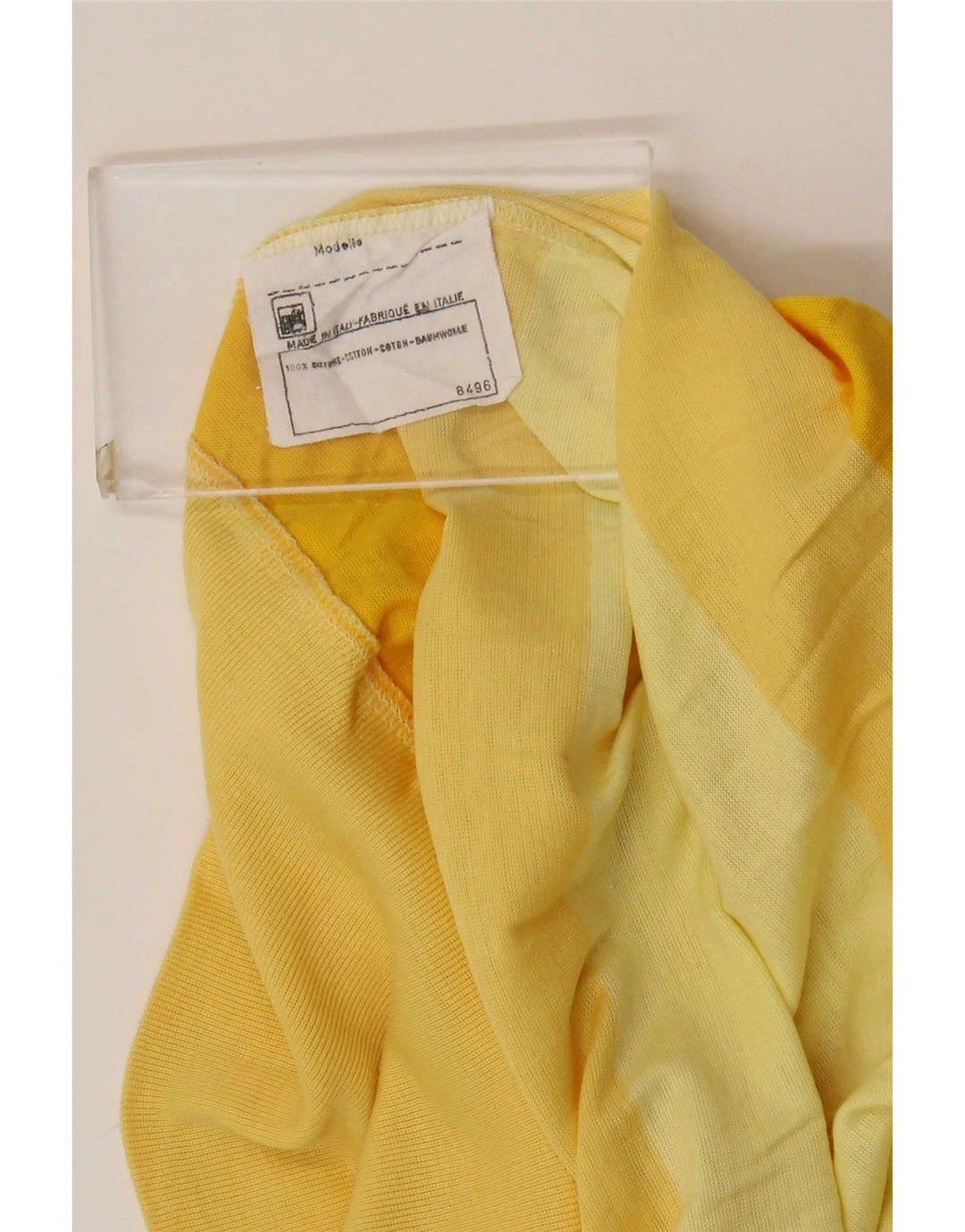 Canotta vintage da donna UK 12 cotone a righe gialle medie