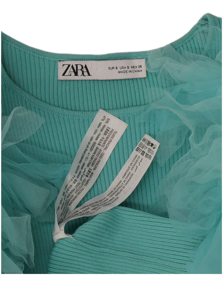 Top corto in camicetta corta da donna Zara UK 8 piccolo in viscosa turchese