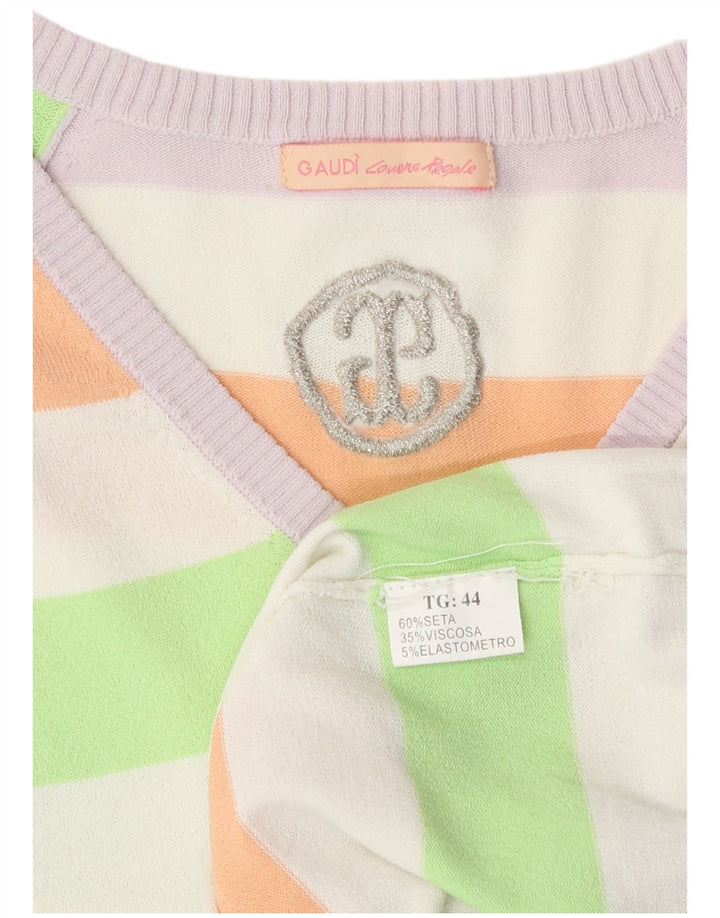 Maglione da donna con scollo a V Gaudi IT 44 Seta a righe multicolore media