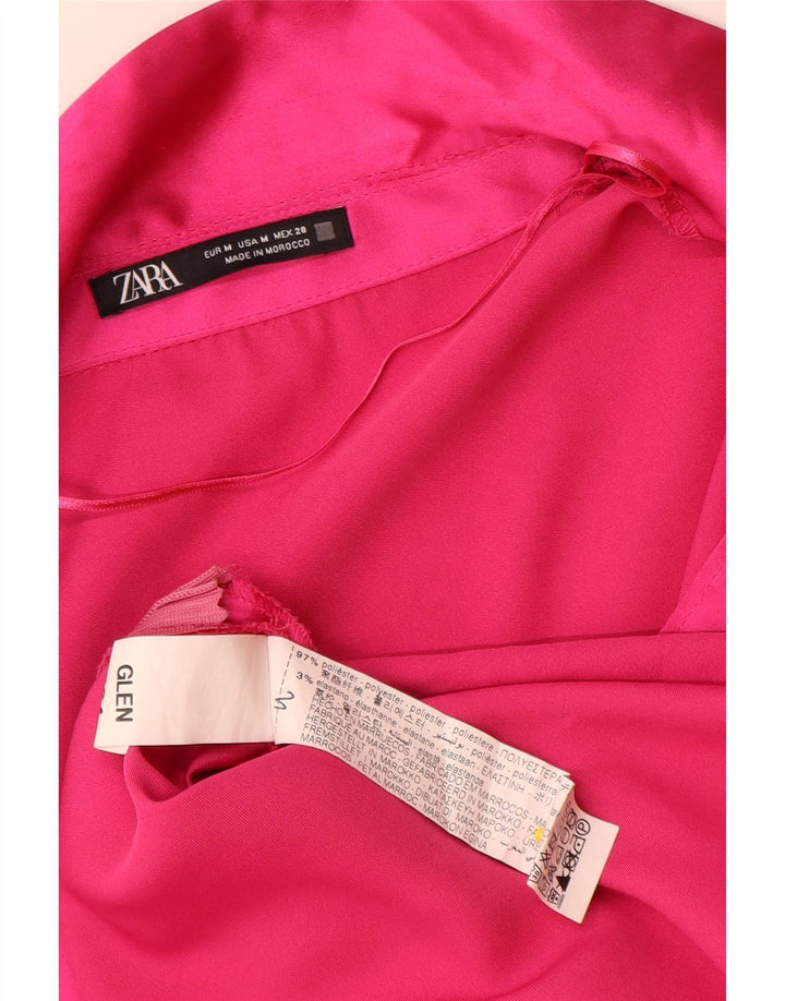 Abito a trapezio a maniche lunghe da donna Zara UK 14 Poliestere rosa medio
