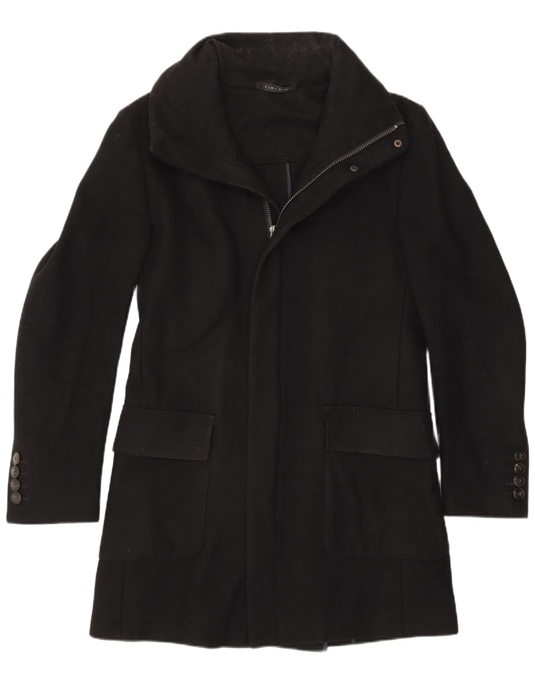 Cappotto da uomo Zara UK 36 piccolo in lana nera