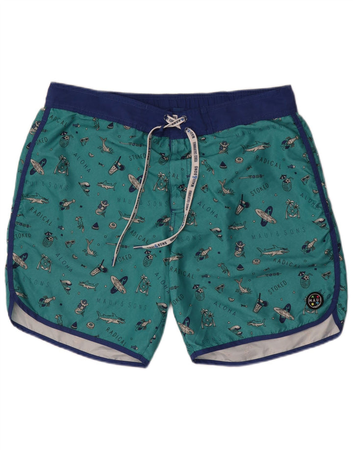 Pantaloncini da bagno grafici da uomo con motivo astratto Maui and Sons 2XL Verde