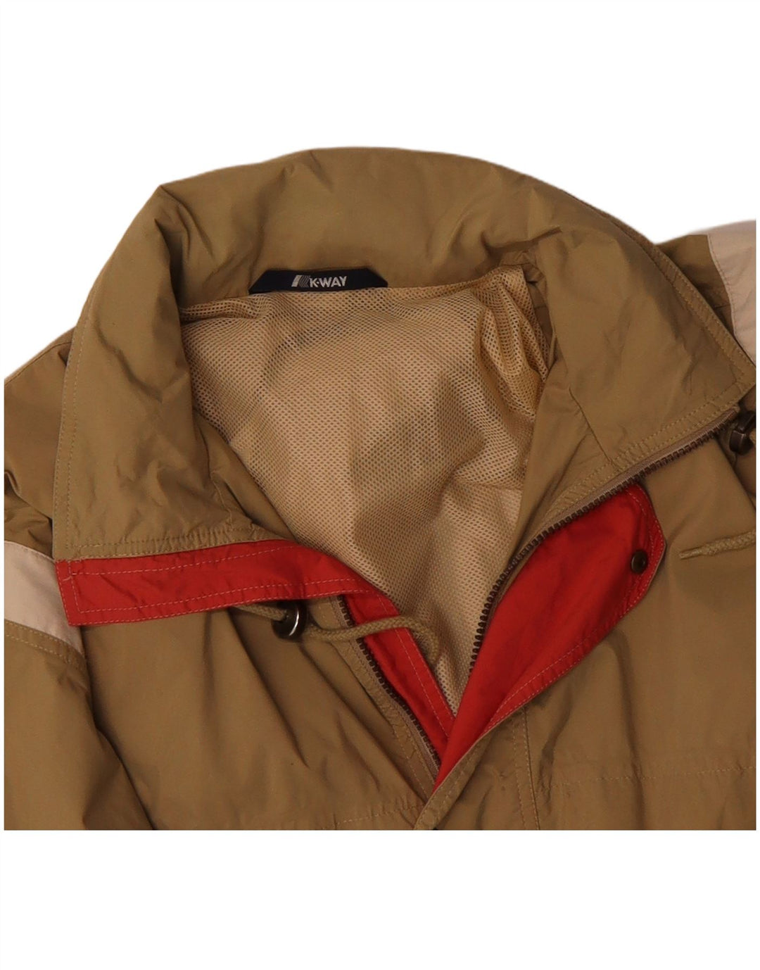 K-WAY Mens Hooded Rain Jacket UK 40 Large Beige Polyamide