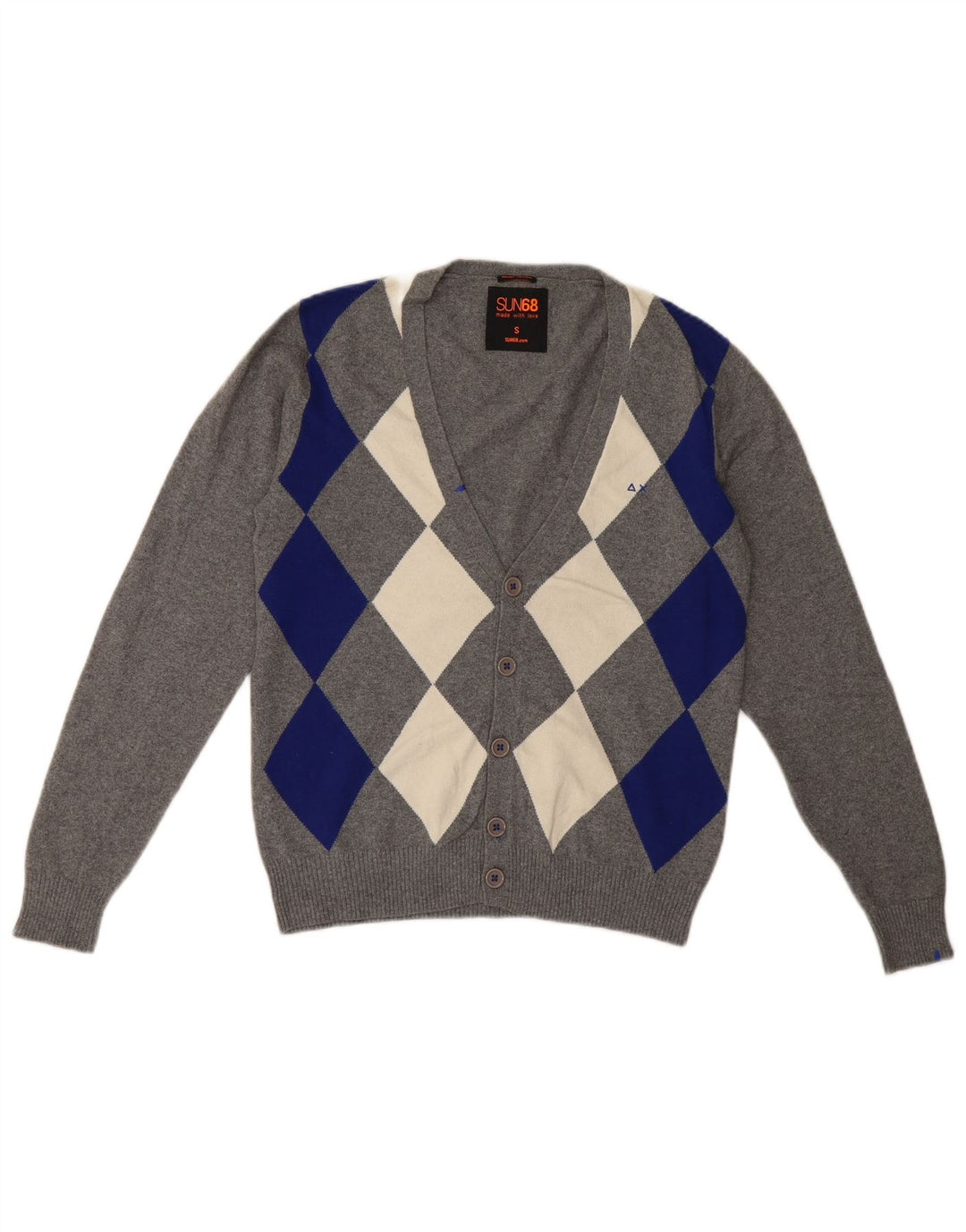 Maglione cardigan da uomo Sun68 piccolo cotone grigio a rombi/diamante