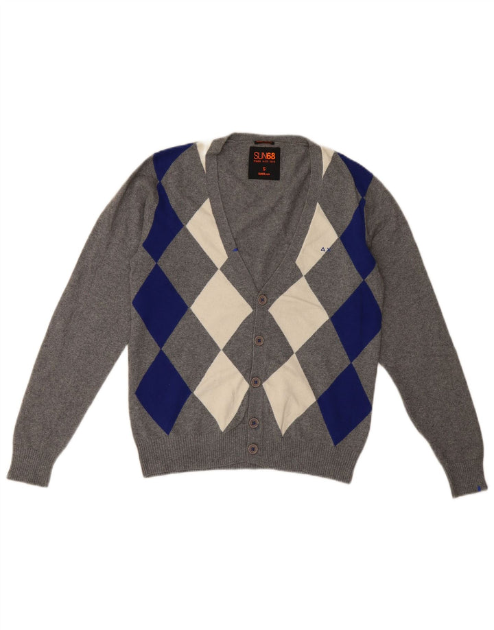 Maglione cardigan da uomo Sun68 piccolo cotone grigio a rombi/diamante