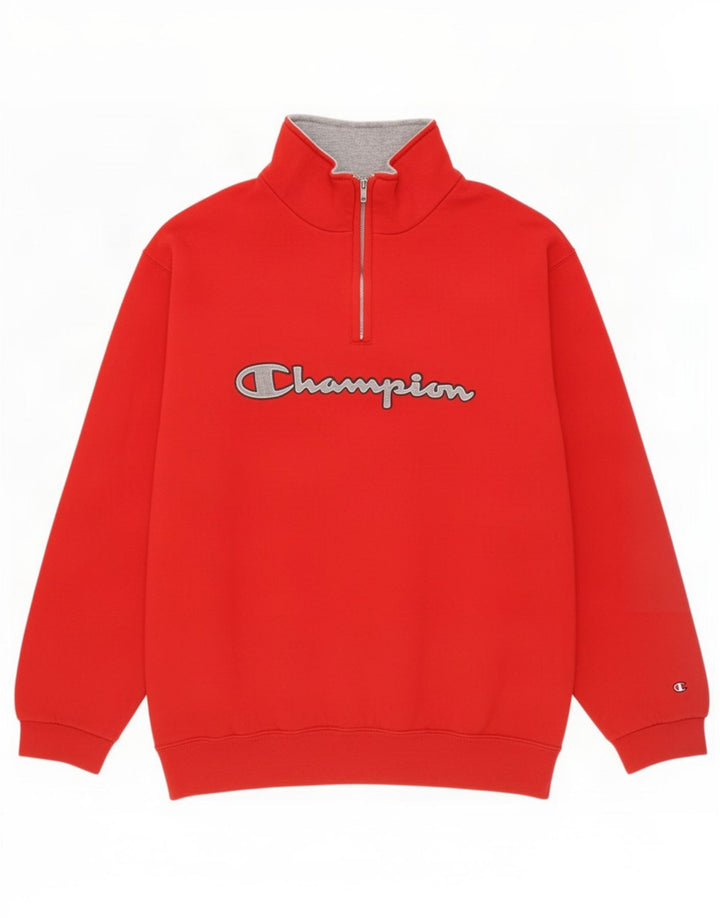 Felpa Champion da uomo con collo con zip e grafica oversize, maglione rosso medio