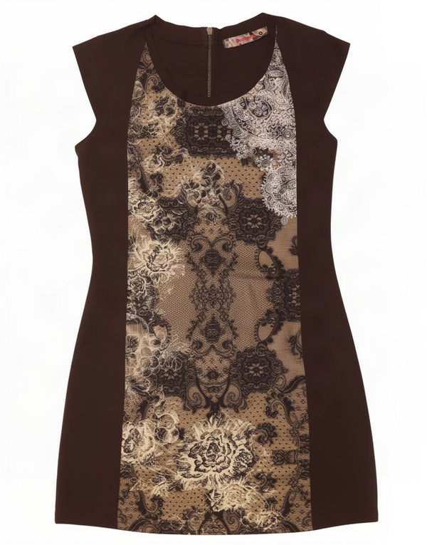 Abito tubino Desigual da donna UK 16 grande marrone Paisley