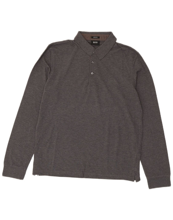 Polo da uomo a maniche lunghe vestibilità regolare Hugo Boss Large in cotone grigio