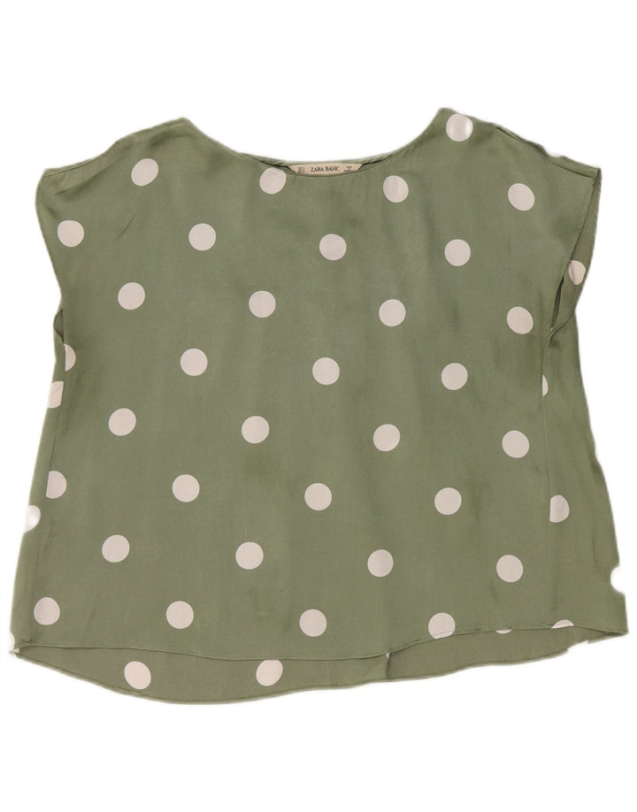 Camicetta oversize corta da donna Zara Top UK 10 Piccolo poliestere a pois verdi
