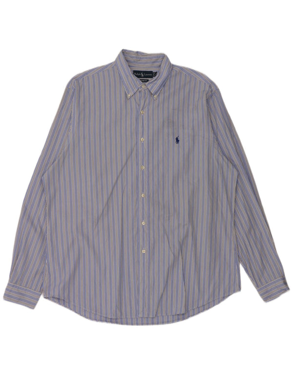 Camicia Ralph Lauren da uomo su misura taglia 17 1/2 XL cotone a righe blu