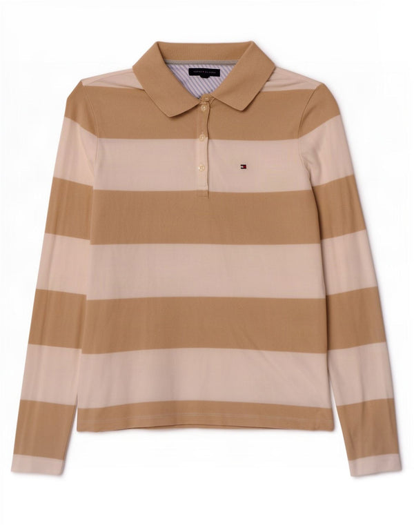 Polo da rugby da donna Tommy Hilfiger UK 10 Small Beige a righe