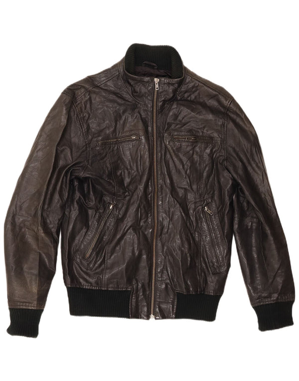 Giubbotto bomber in pelle da uomo Jack & Jones UK 38 medio nero