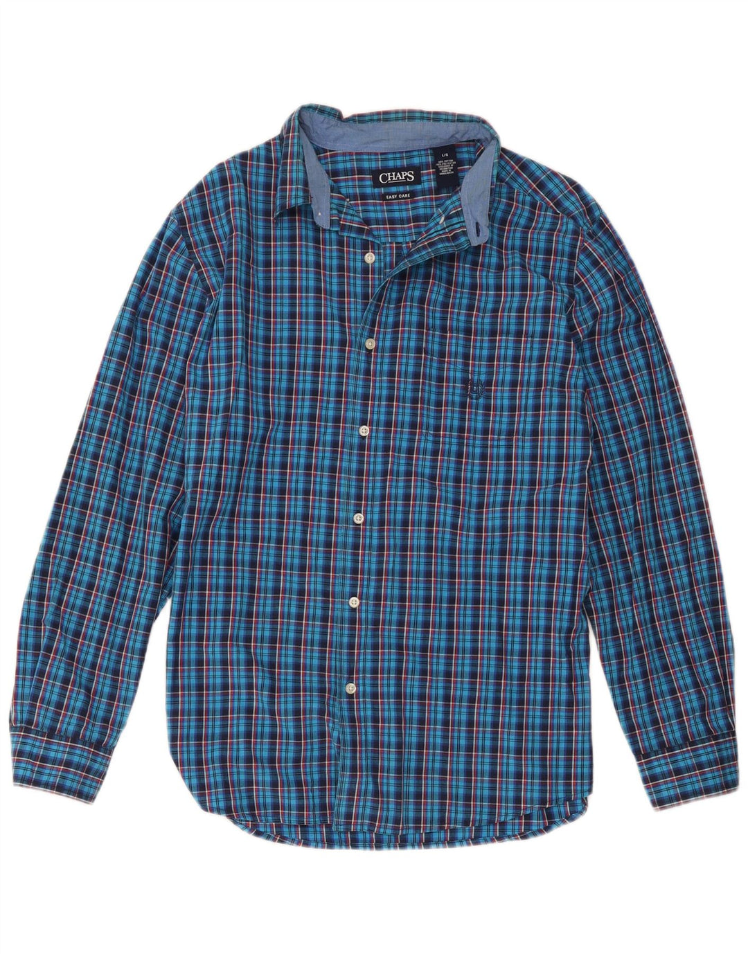 Chaps Camicia da uomo Easy Care, cotone a quadri blu grandi