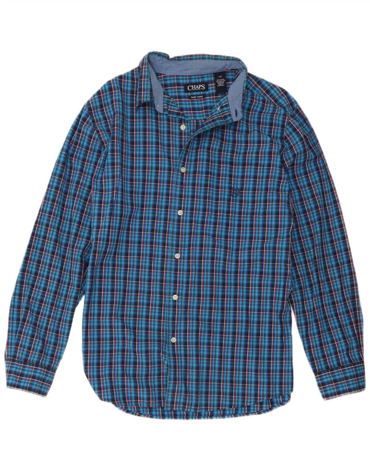 Chaps Camicia da uomo Easy Care, cotone a quadri blu grandi