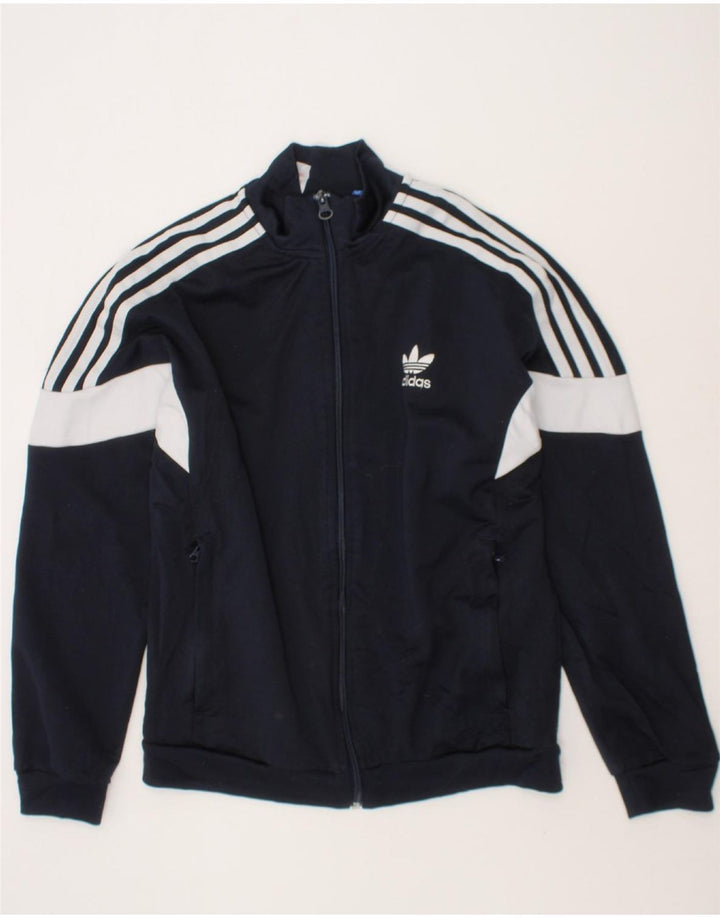 ADIDAS Boys Tracksuit Top Jacket 11-12 Years Navy Blue Colourblock Vintage Adidas and Second-Hand Adidas from Messina Hembry 