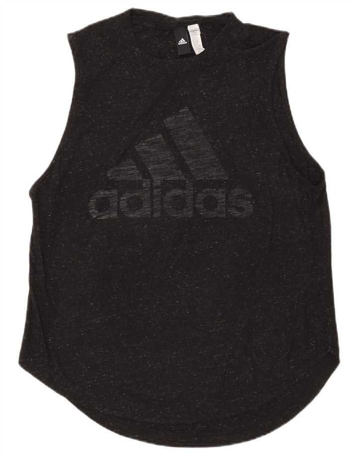 Canotta grafica da donna Adidas UK 12/14 media nera screziata