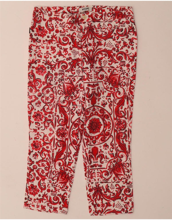 Pantaloni Capri dritti da donna MOSCHINO UK 12 Medium W28 L21 Rosso Paisley