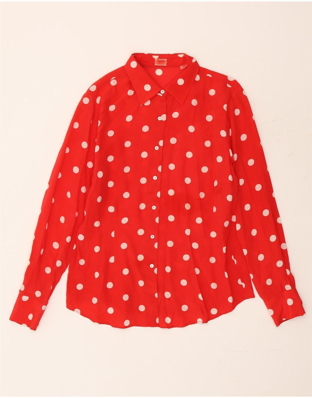 Camicetta camicia vintage da donna IT 48 XL Seta rossa a pois