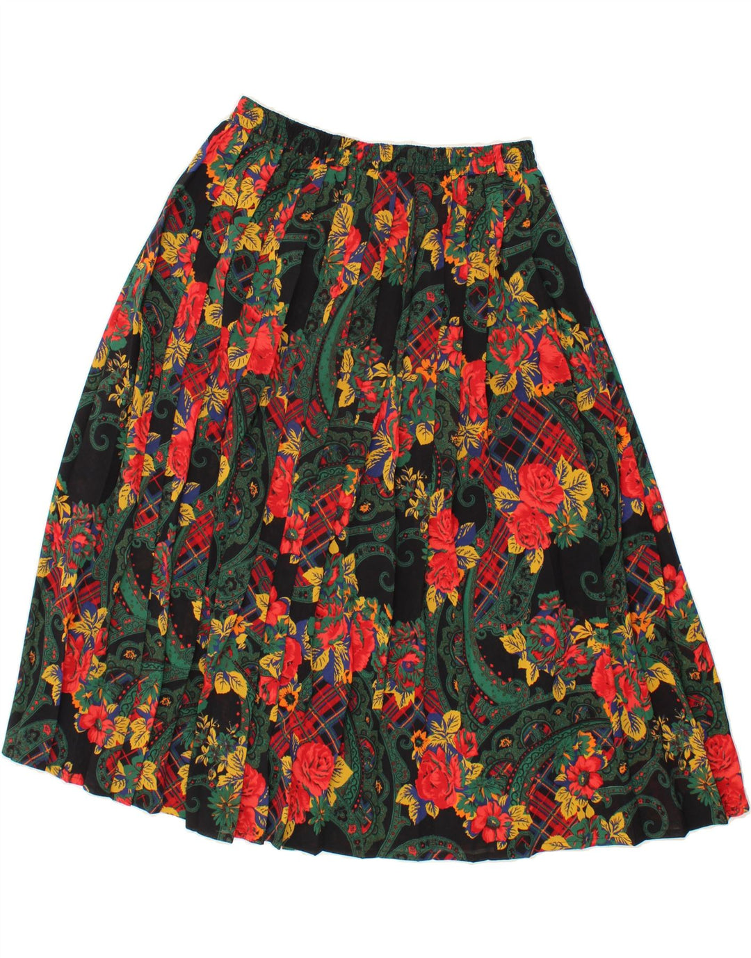 VINTAGE Womens Pleated Skirt IT 42 Medium W30  Black Floral Polyester Vintage Vintage and Second-Hand Vintage from Messina Hembry 