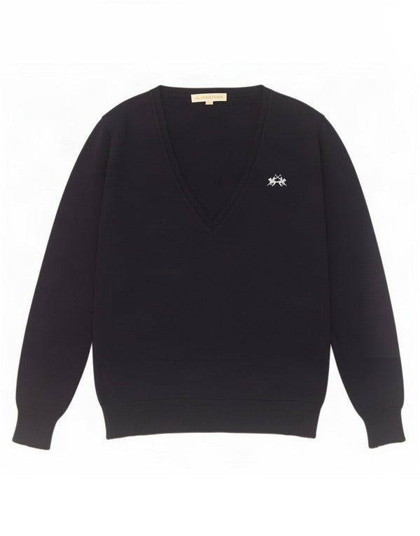 Maglione da donna con scollo a V La Martina UK 12 Lana medio blu navy