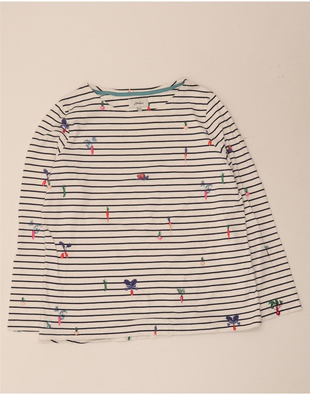 Joules Top da donna a maniche lunghe UK 16 Large White Striped Cotton