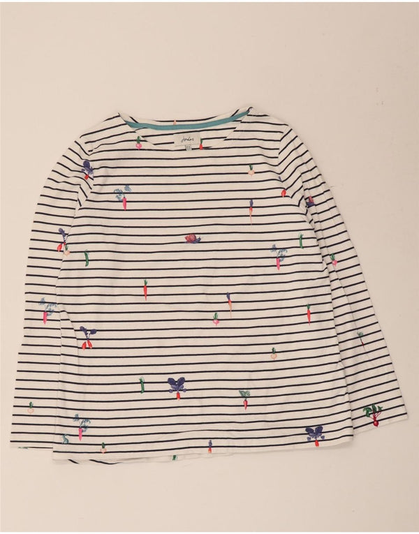 Joules Top da donna a maniche lunghe UK 16 Large White Striped Cotton
