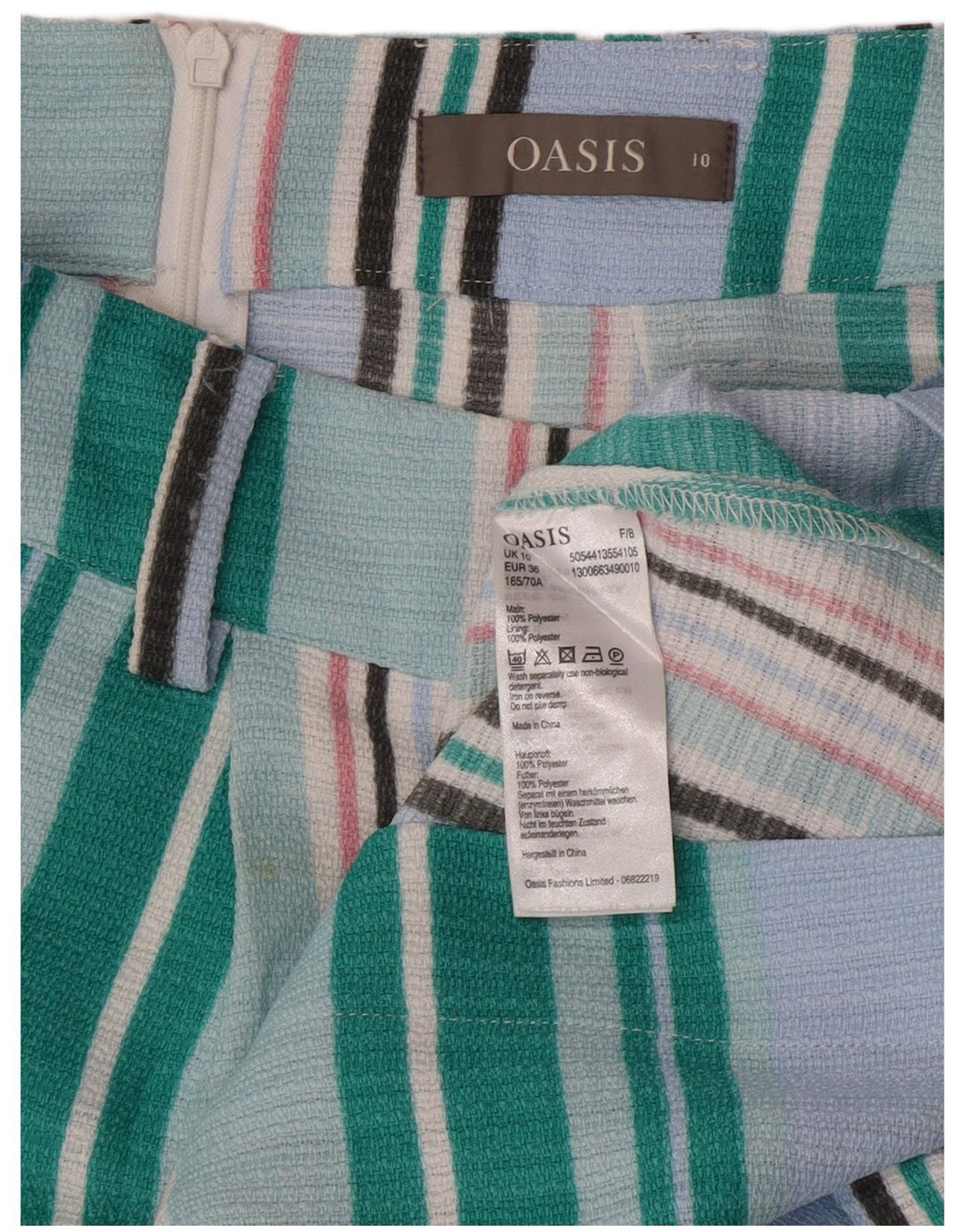 Gonna a trapezio da donna Oasis UK 10 piccola W27 poliestere a righe blu