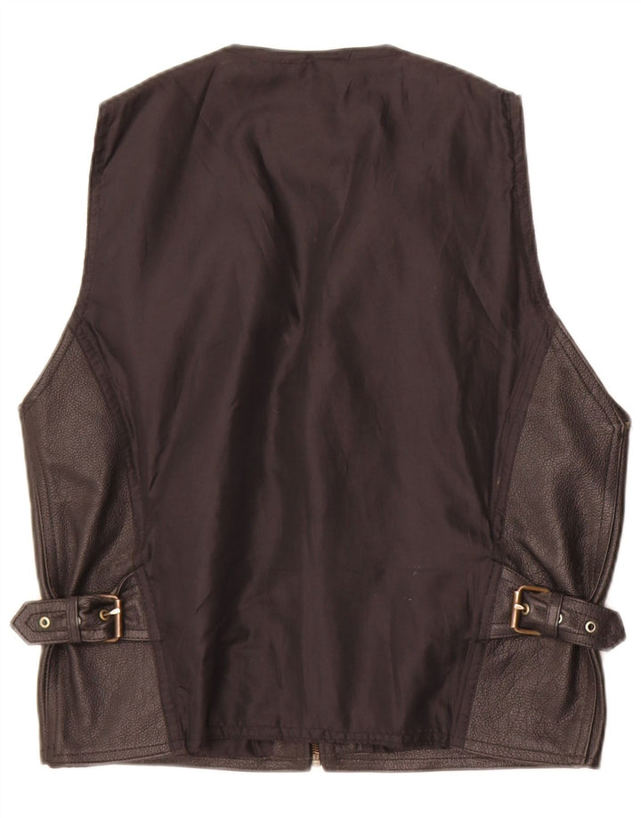 Gilet in pelle regolare da uomo vintage in pelle nera media