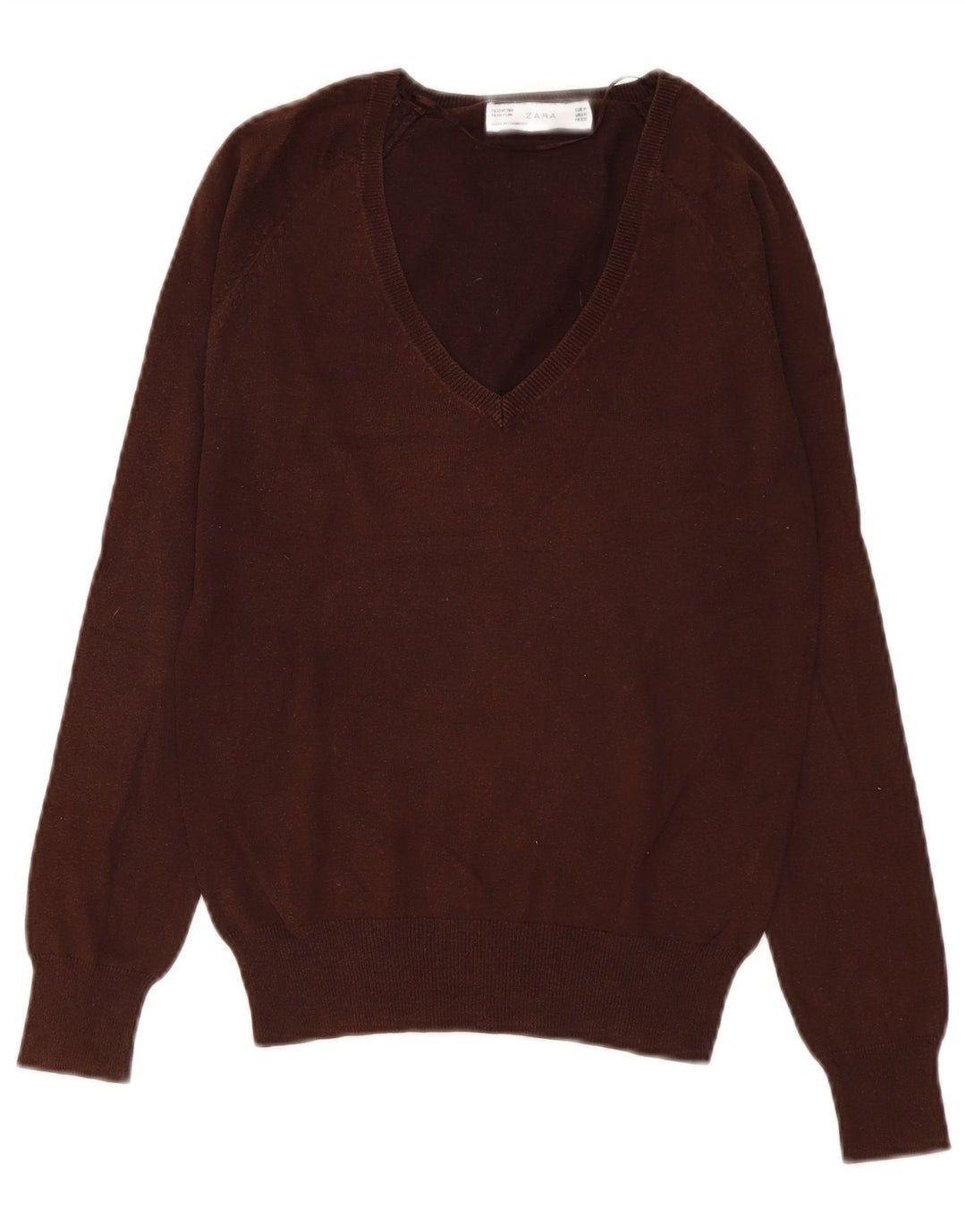 Maglione da donna con scollo a V Zara UK 12 Cotone marrone medio