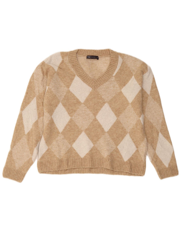 Maglione maglione con scollo a V da donna Marks & Spencer UK 14 Beige medio