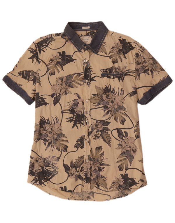 Camicia Guess da uomo slim fit a maniche corte UK 40 Cotone floreale beige medio