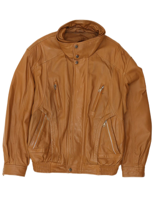 Giacca bomber da uomo vintage in pelle EU 50 grande in pelle marrone