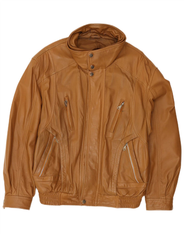 Giacca bomber da uomo vintage in pelle EU 50 grande in pelle marrone