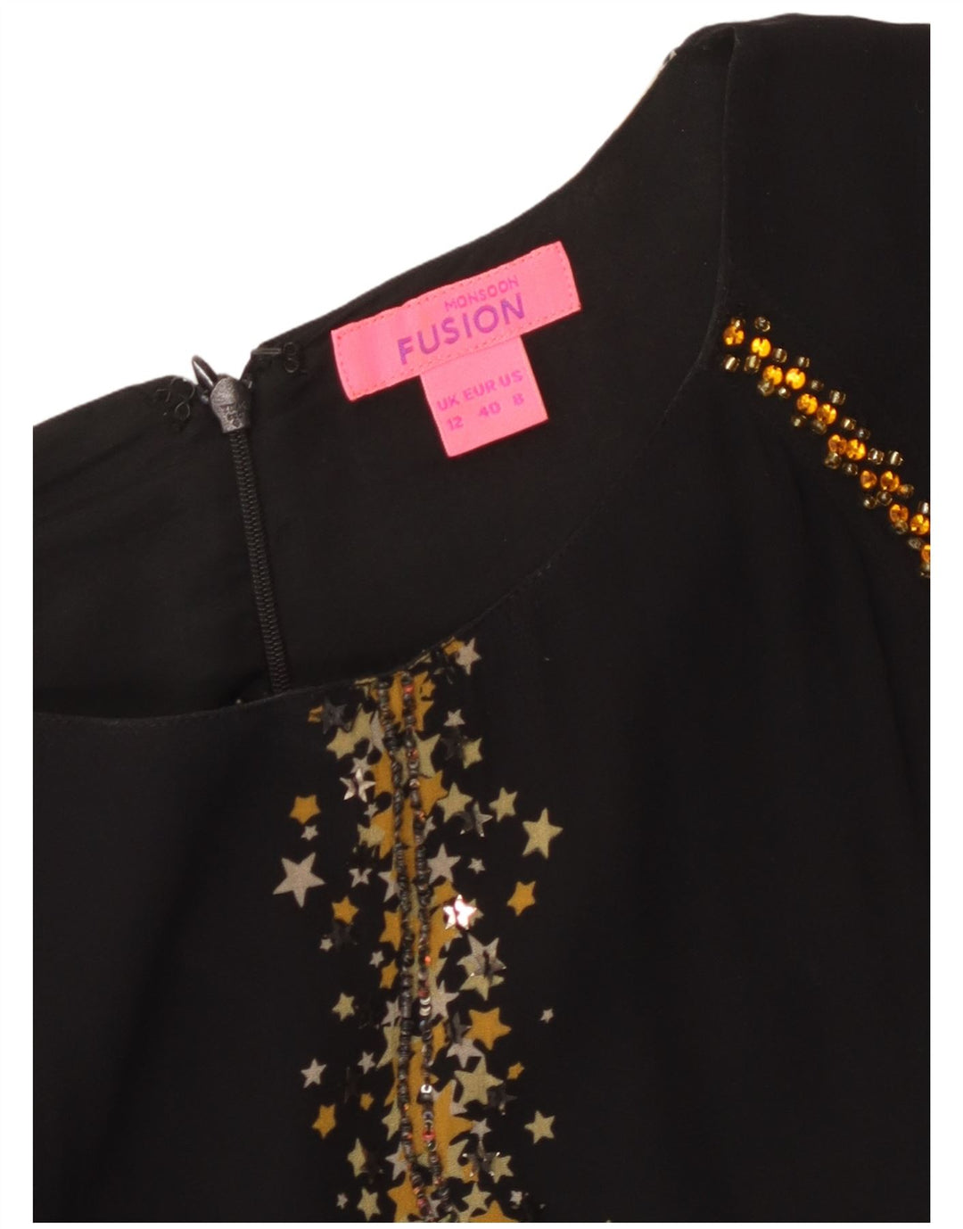 MONSOON Abito da donna a trapezio con maniche a 3/4 con motivo astratto UK 12 Medio Nero