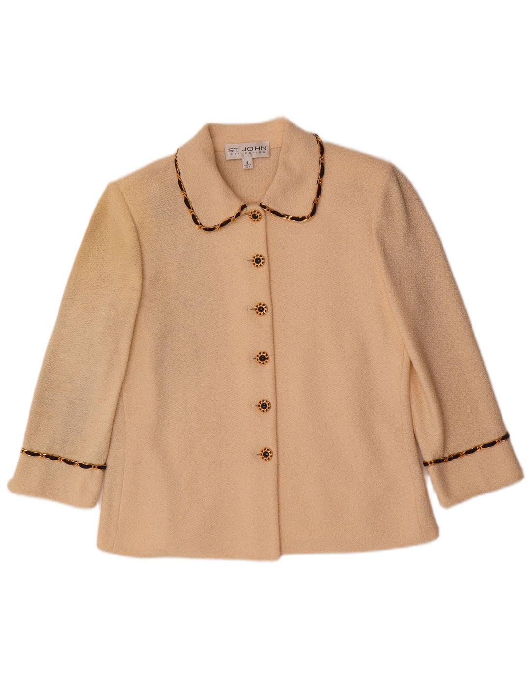 Maglione cardigan con maniche a 3/4 da donna VINTAGE US 8 lana bianca media