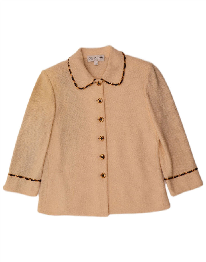 Maglione cardigan con maniche a 3/4 da donna VINTAGE US 8 lana bianca media