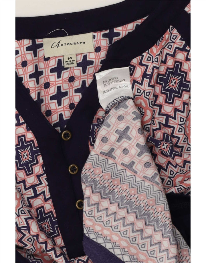 Top in camicetta con maniche a 3/4 da donna Marks & Spencer UK 14 grande blu geometrico