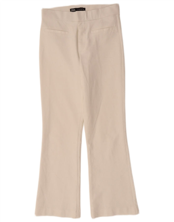 ZARA Womens Bootcut Casual Trousers Small W26 L25 White Cotton